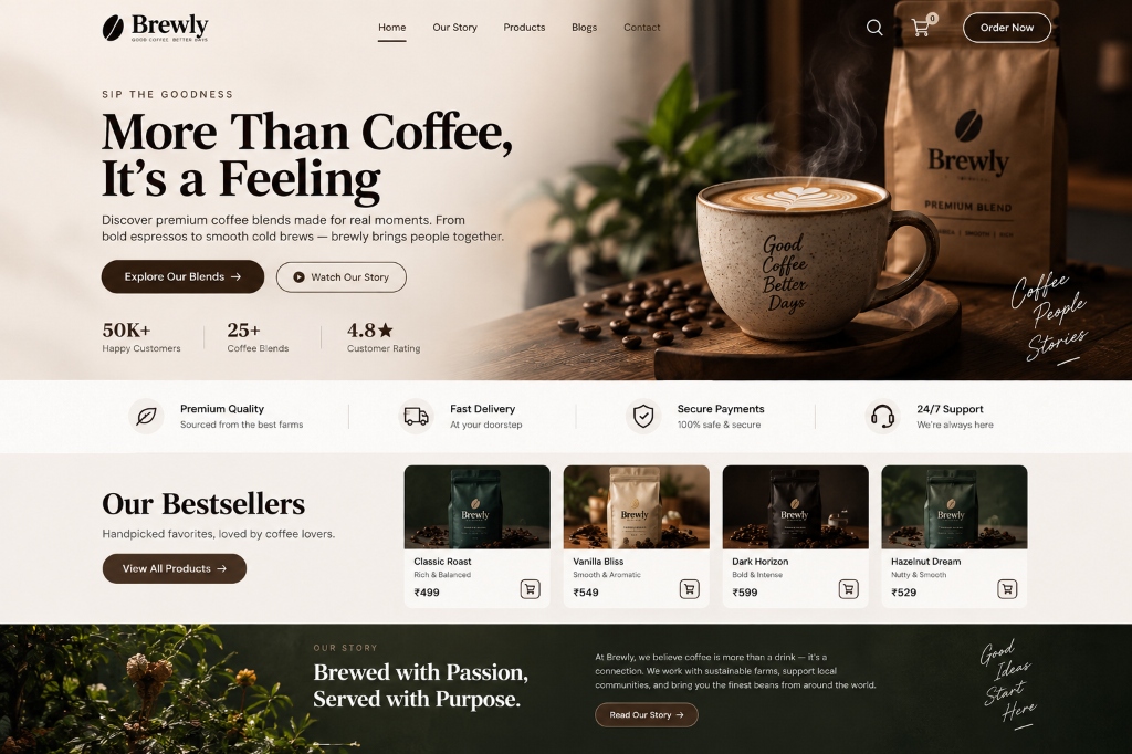Brewly Coffee Brand UI